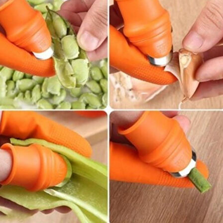 BUFFER® 5 Parça Pratik Parmak Koruyucu 1 Parça Baş Parmak Bıçaklı Eldiven Sebze Meyve Soyucu Kesme Ayıklayıcı Silikon Set