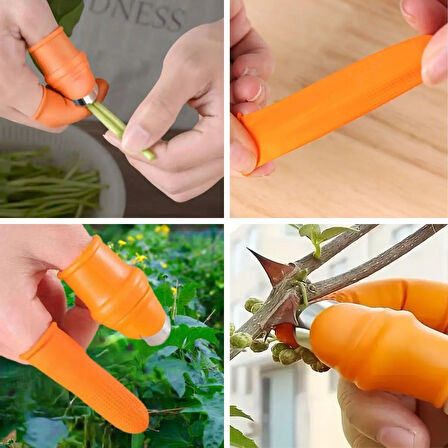 BUFFER® 5 Parça Pratik Parmak Koruyucu 1 Parça Baş Parmak Bıçaklı Eldiven Sebze Meyve Soyucu Kesme Ayıklayıcı Silikon Set