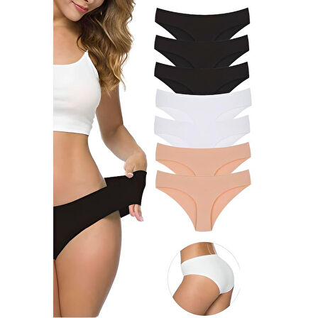 7 Adet Kadın Dikişsiz Lazer Kesim Esnek İz yapmayan Külot Ten