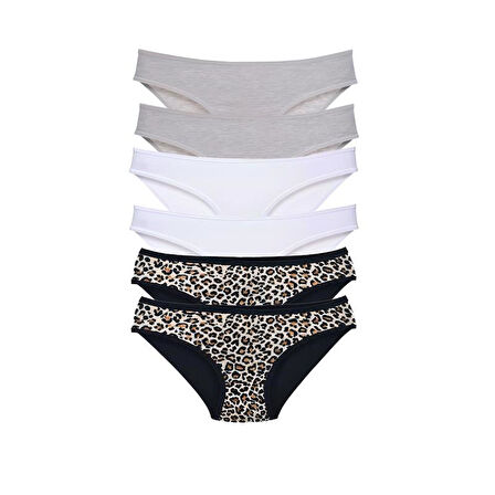 6 Adet Likralı Kadın Slip Külot Leopar Ten Yeşil