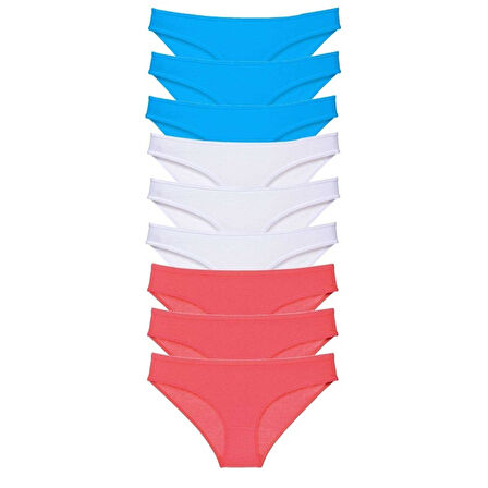 9 adet Süper Eko Set Likralı Kadın Slip Külot Yeşil Fuşya Mavi