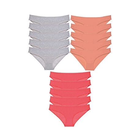 15 adet Süper Eko Set Likralı Kadın Slip Külot Gri Pudra Fuşya