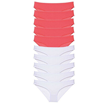 10 adet Eko Set Likralı Kadın Slip Külot Fuşya Beyaz