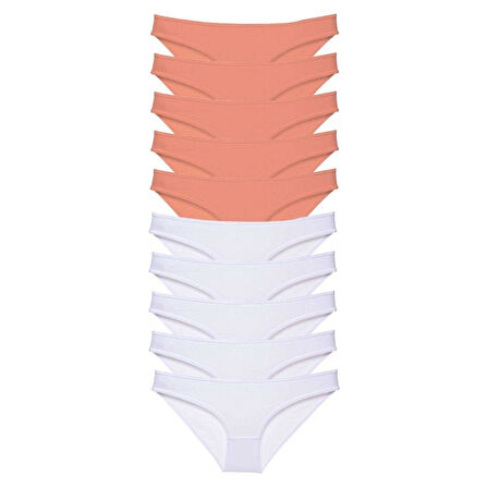 10 adet Eko Set Likralı Kadın Slip Külot Pudra Beyaz