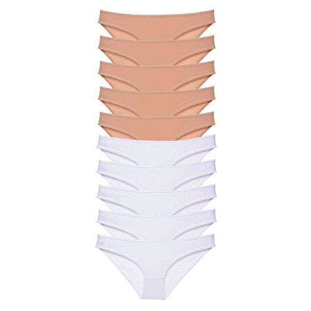 10 adet Süper Eko Set Likralı Kadın Slip Külot Ten Beyaz