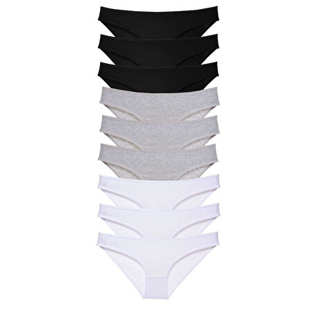 9 adet Süper Eko Set Likralı Kadın Slip Külot Siyah Gri Beyaz