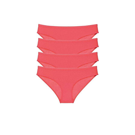 4 Adet Süper Eko Set Likralı Kadın Slip Külot Kırmızı