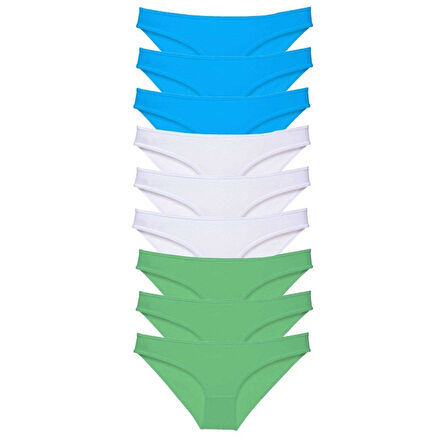 9 adet Süper Eko Set Likralı Kadın Slip Külot Yeşil Beyaz Mavi