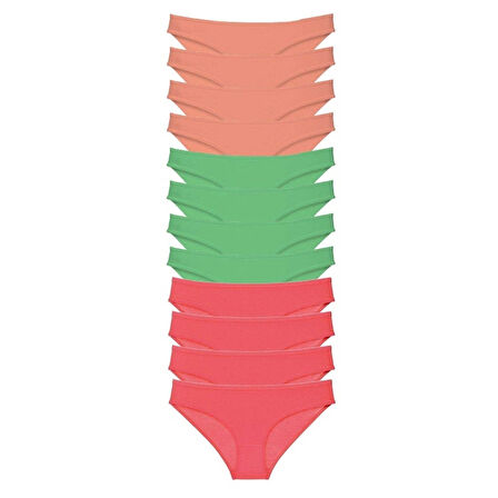 12 adet Süper Eko Set Likralı Kadın Slip Külot Ten Yeşil Fuşya