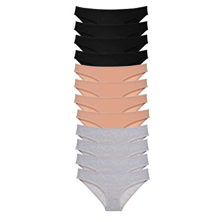 12 adet Süper Eko Set Likralı Kadın Slip Külot Siyah Ten Gri