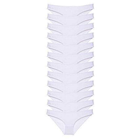 12 adet Süper Eko Set Likralı Kadın Slip Külot Beyaz