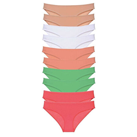 10 adet Süper Eko Set Likralı Kadın Slip Ten Beyaz Pudra Fuşya Mavi