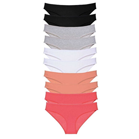 10 adet Süper Eko Set Likralı Kadın Slip Külot Gri Beyaz Pudra Yeşil Fuşya