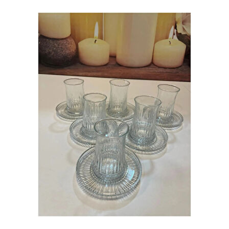 Müge 6'lı Cam Çay Tabağı Çay Tabak Altlığı Royaleks-TG-2023