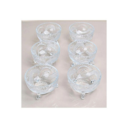 6'lı Kristal Lüx Ayaklı Cam Çerezlik Şekerlik Sunumluk Kase