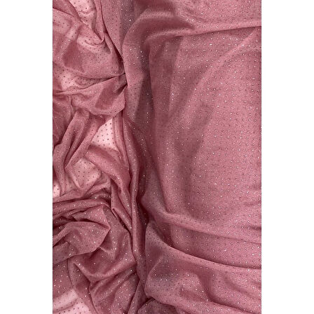 Yağmur Damlası Simli Abiye Elbise Şallık Tül Kumaş Gül Kurusu 32-H