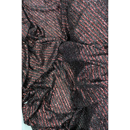 Sakallı Çizgili Pullu Kumaş Pullu Payet Kumaş Abiye Nişan Düğün Siyah Bordo