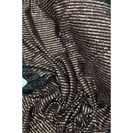 Sakallı Çizgili Pullu Kumaş Pullu Payet Kumaş Abiye Nişan Düğün Siyah Bakır