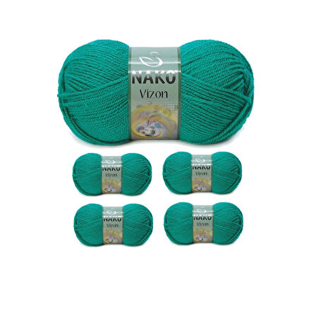 5 Adet Vizon Premium Akrilik El Örgü İpi Yünü Renk No:181 Ördek Başı Yeşil
