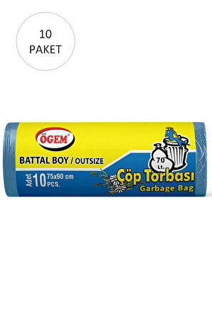 Battal Boy Çöp Torbası 75 x 90 cm 10 Lu Rulo x 10 Paket = 100 Adet (Mavi)
