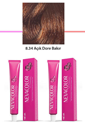 2 li Set Premium 8.34 Açık Dore Bakır - Kalıcı Krem Saç Boyası 2 X 50 g Tüp