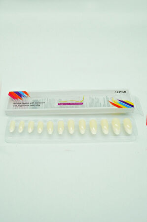 12 Adet Badem Tırnak Tak Ve Çık Kendinden Yapışkanlı Takma Tırnak Krem