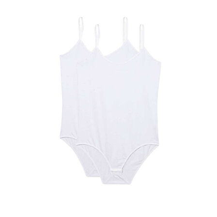 2 Adet İp Askılı Kadın Çıtçıtlı Body Beyaz