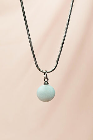 Kalsedon Doğal Taşı Zincirli El Yapımı Kolye Uç: 1,5 cm Zincir: 20 cm Kutulu