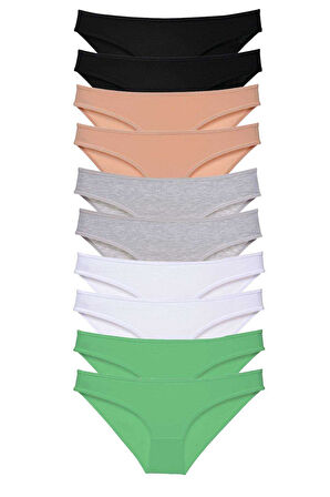 10 adet Süper Eko Set Likralı Kadın Slip Külot Siyah Ten Gri Beyaz Yeşil
