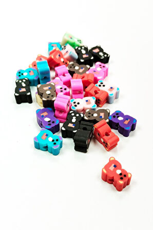 90 Adet 10 mm Polimer Kil Fimo Boncuk Takı Bileklik + 5 Metre Misina Hediye - Ayıcık - Bayrak - Yin Yang