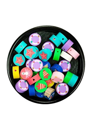 90 Adet 10 mm Polimer Kil Fimo Boncuk Takı Bileklik + 5 Metre Lastikli Misina Hediye - Deniz Temalı