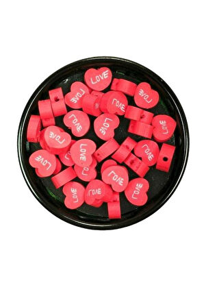 30 Adet 10 mm Polimer Kil Fimo Boncuk Takı Bileklik + 5 Metre Lastikli Misina Hediye - Kalp Love