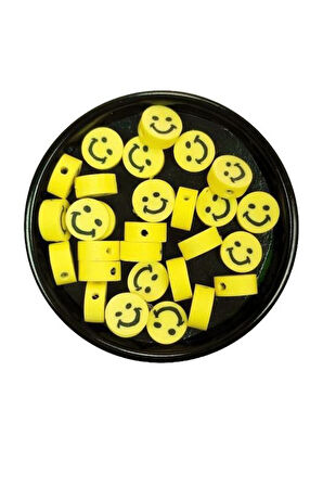 30 Adet 10 mm Polimer Kil Fimo Boncuk Takı Bileklik + 5 Metre Lastikli Misina Hediye - Gülen Yüz Smile