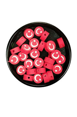 30 Adet 10 mm Polimer Kil Fimo Boncuk Takı Bileklik + 5 Metre Lastikli Misina Hediye - Türk Bayrağı