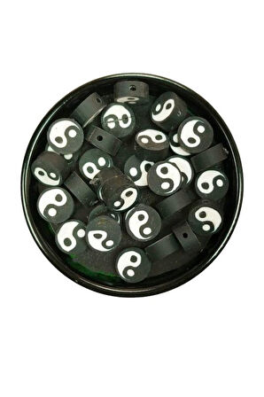 30 Adet 10 mm Polimer Kil Fimo Boncuk Takı Bileklik + 5 Metre Lastikli Misina Hediye - Yin Yang