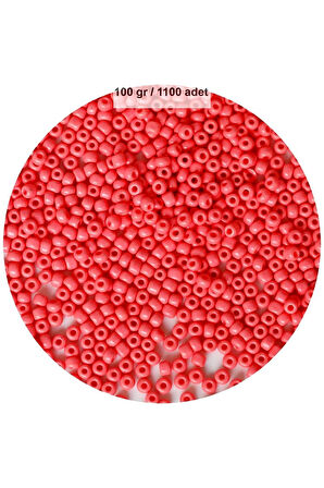 Karpuz Pembesi Renk 4 mm Yaklaşık 1100 adet / 100 gram Cam Boncuk Oya Yazma Bileklik ve Kolye