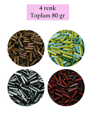 Uzun Boru Kesme Boncuk Çap 2mm Uzunluk 10 mm - 4 Renk - Toplam 80 Gram - BNC432