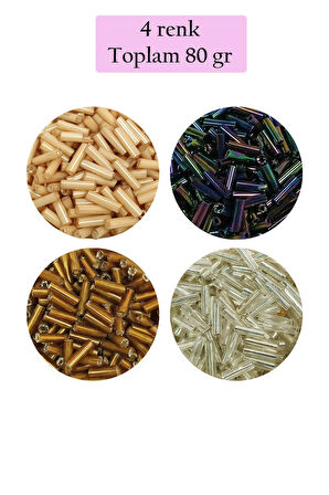 Uzun Boru Kesme Boncuk Çap 2mm Uzunluk 10 mm - 4 Renk - Toplam 80 Gram - BNC427