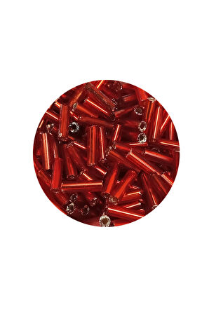 Uzun Boru Kesme Boncuk Çap 2mm Uzunluk 10 mm - 60 Gram - Şeffaf Kırmızı - BNC299
