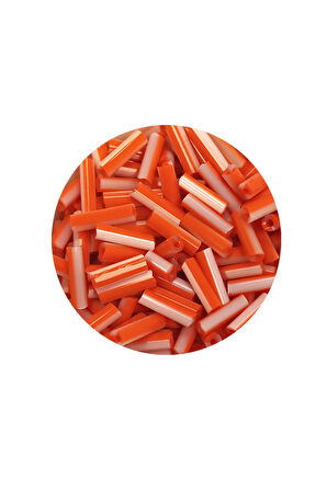Uzun Boru Kesme Boncuk Çap 2mm Uzunluk 10 mm - 60 Gram - Turuncu Beyaz - BNC294