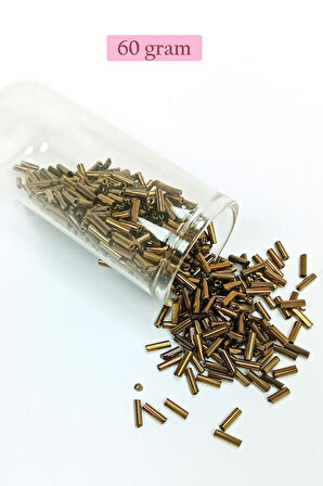 Uzun Boru Kesme Boncuk Çap 2mm Uzunluk 10 mm - 60 Gram - Parlak Gold - BNC288