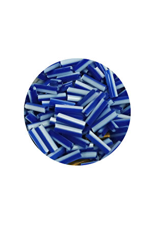 Uzun Boru Kesme Boncuk Çap 2mm Uzunluk 10 mm - 60 Gram - Mavi Beyaz - BNC275