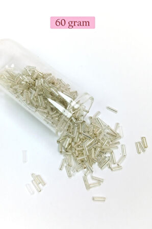 Uzun Boru Kesme Boncuk Çap 2mm Uzunluk 10 mm - 60 Gram - Gümüş - BNC271