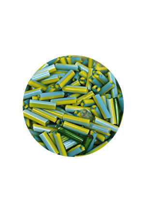 Uzun Boru Kesme Boncuk Çap 2mm Uzunluk 10 mm - 20 Gram - Yeşil Mavi - BNC250