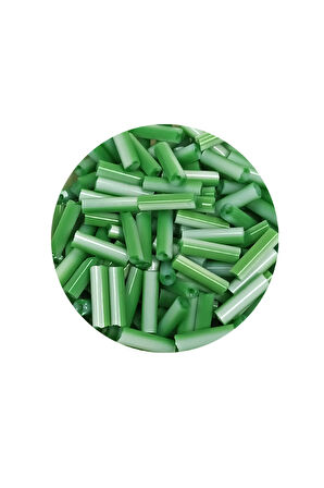 Uzun Boru Kesme Boncuk Çap 2mm Uzunluk 10 mm - 20 Gram - Yeşil Beyaz - BNC247