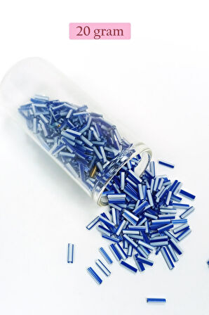 Uzun Boru Kesme Boncuk Çap 2mm Uzunluk 10 mm - 20 Gram - Mavi Beyaz - BNC236