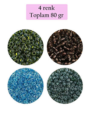 Dökme Cam Kum Boncuk (8/0) 3 mm - 4 Renk - Toplam 80 Gram - BNC423