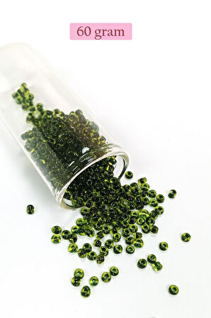 Dökme Cam Kum Boncuk (8/0) 3 mm - 60 Gram - Şeffaf Yeşil Siyah - BNC220