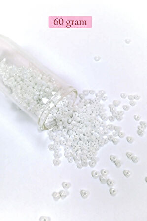 Dökme Cam Kum Boncuk (8/0) 3 mm - 60 Gram - İnci Beyaz - BNC186