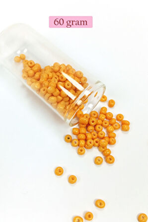 Dökme Cam Kum Boncuk Büyük Boy (6/0) 4 mm - 60 Gram - Açık Turuncu- BNC131